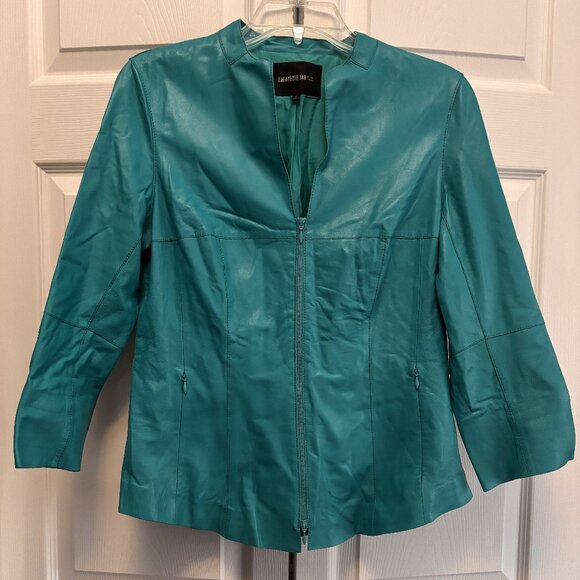 Lafayette 148 New York Jackets & Blazers - Lafayette Small/Petite 148 NY Teal Leather Jacket Elegant Zip Front